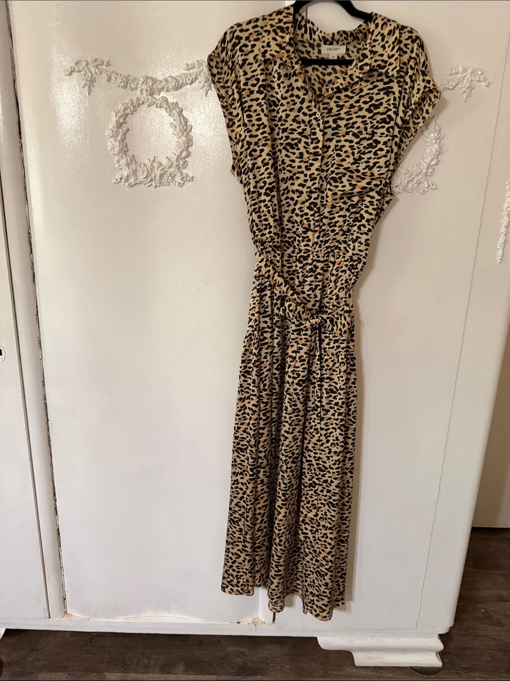 Leopard Print Maxi Dress in Beige and Black Satin On 34th. SZ 2X.